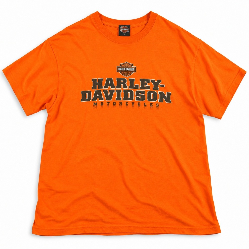 Harley-Davidson Mens XL Graphic T-Shirt Orange Motorcycle Biker Short Sleeve Tee